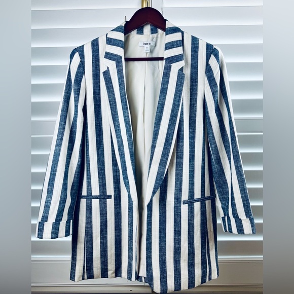 Linen Blend Blazer Sz. Med, by BAR III Cream/Navy Blue - Picture 5 of 10
